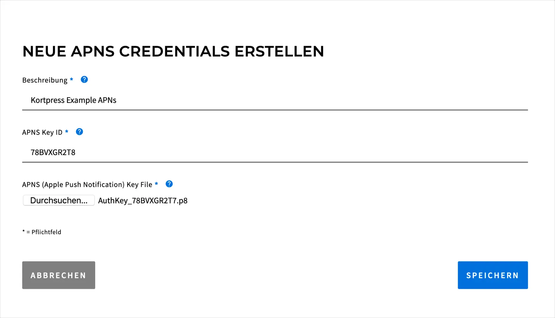 Create new APNs Credentials Example
