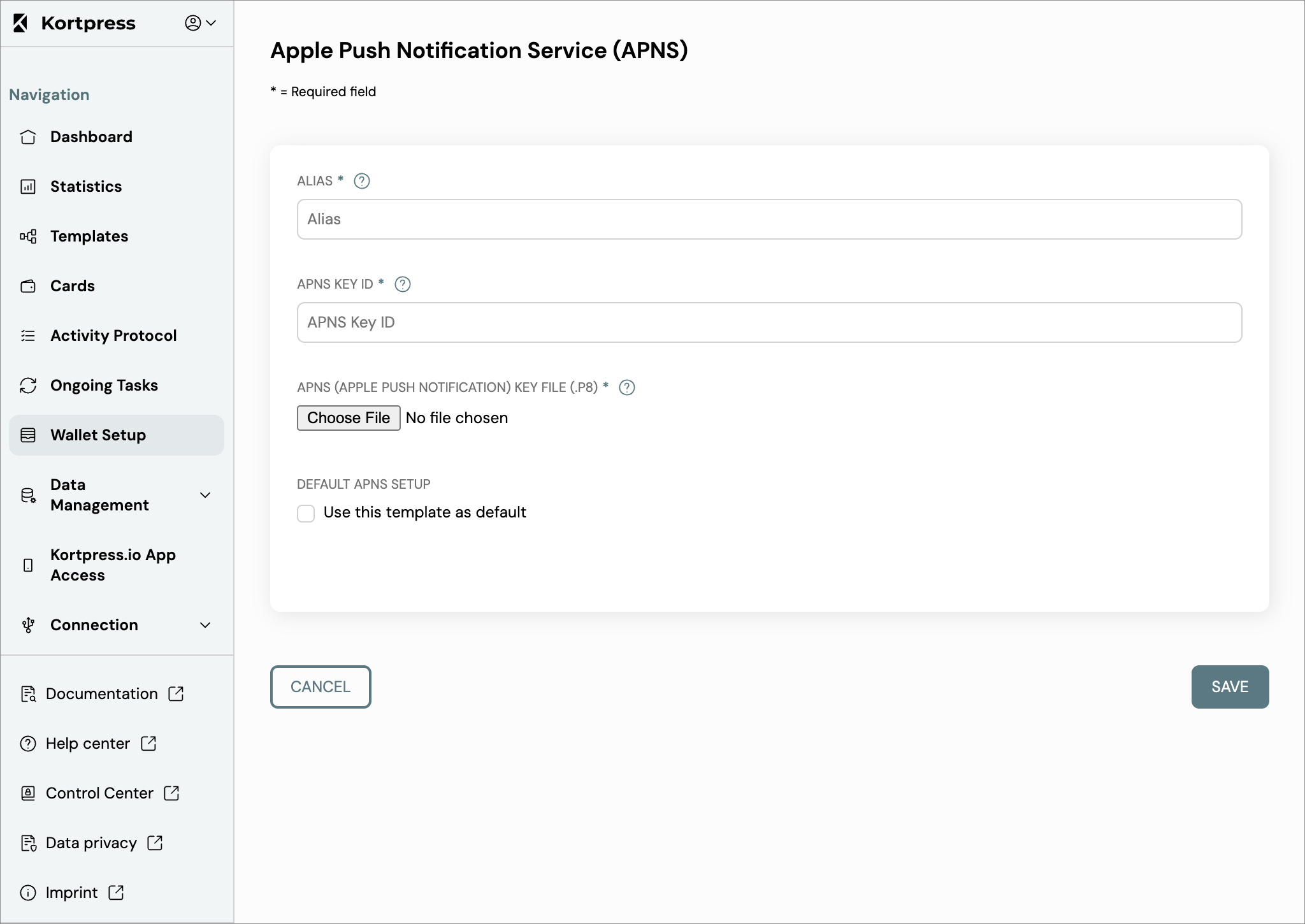 Create new APNs Credentials Example