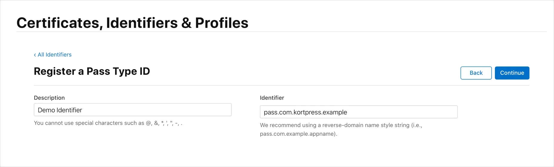 Certificates, Identifiers & Profiles Example