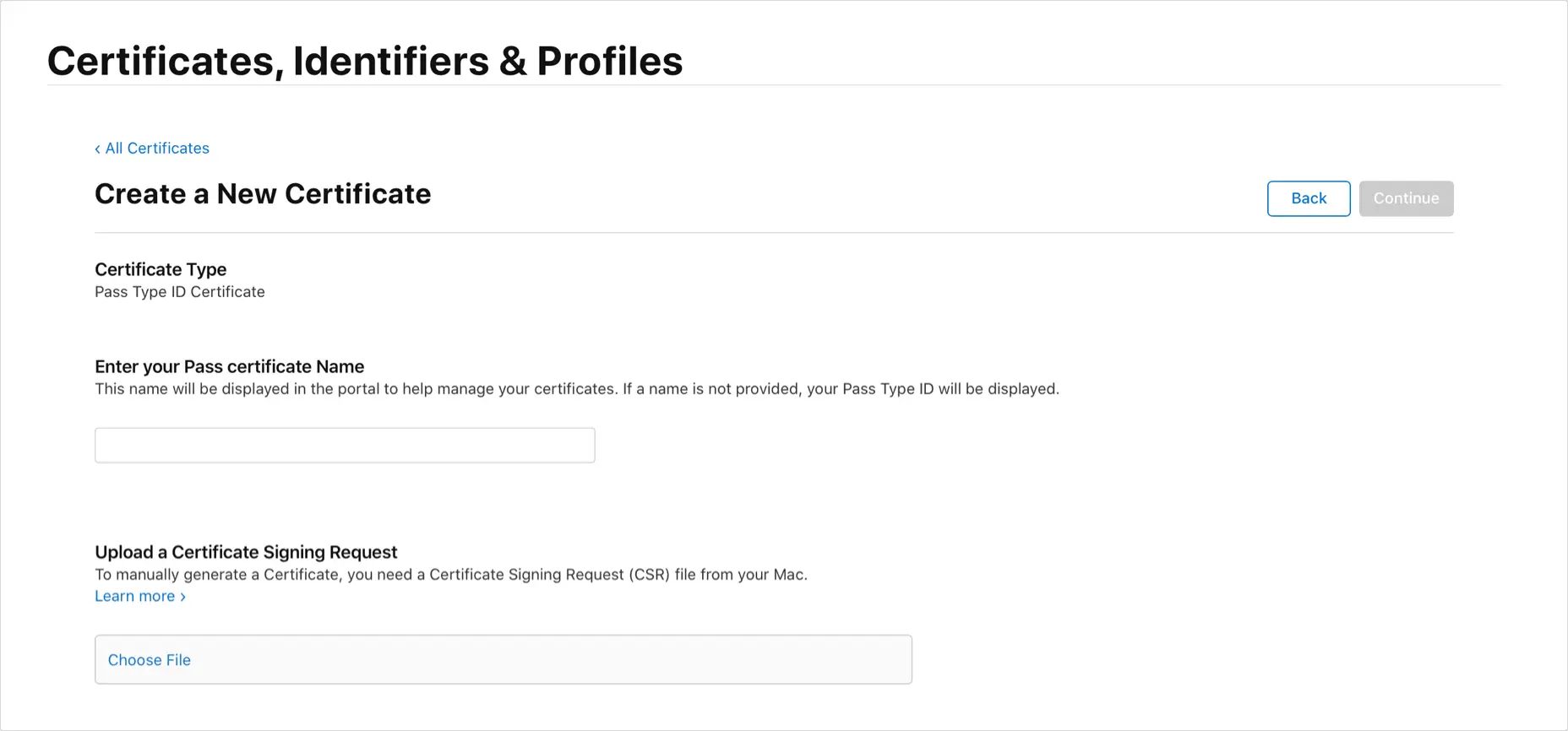 Create a new Certificate Example