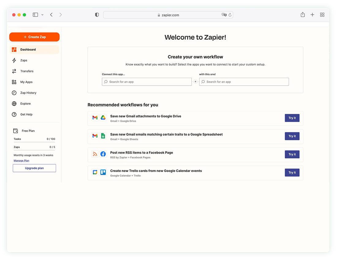 Zapier dashboard